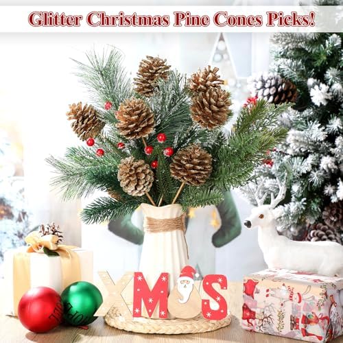 Thiccywoov 24 Pcs Christmas Pine Cone Pick Decoration for Tree Gold 3.15 in