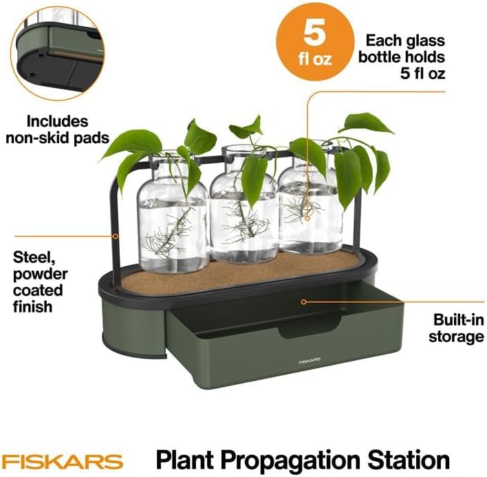 Fiskars Plant Propagation Station, Hydroponic System for Indoor Gardening | Glass Test Tube Vases w/ Metal Rack &