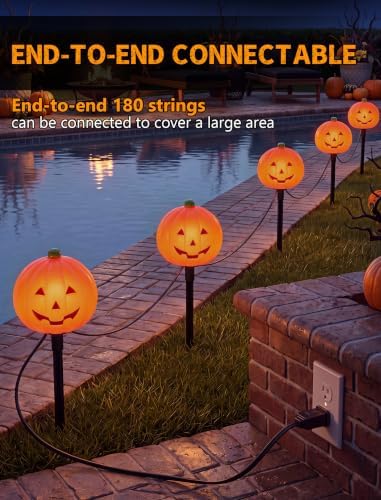 Halloween Pumpkin Pathway Lights 7FT, 4 Pack Jack O Lantern Stakes C7 LED