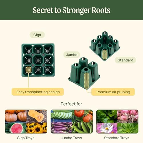 Vego garden Ultimate Seed Starting Bundle, 2Packs Giga,8 Pack Jumbo,8 Pack Standard Seedling Trays with Seedling Tray Lids and 10" x 20" Bottom Watering Trays