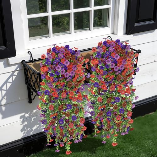 Alupssuc 4PCS Artificial Hanging Flowers UV Resistant Silk Daisy, 4 Colors