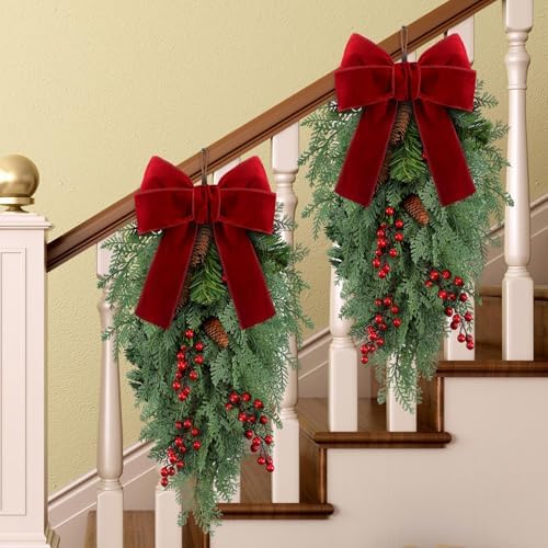 Knitgrip 2 Pack Christmas Teardrop Swags Artificial Wreath with Pine Cones