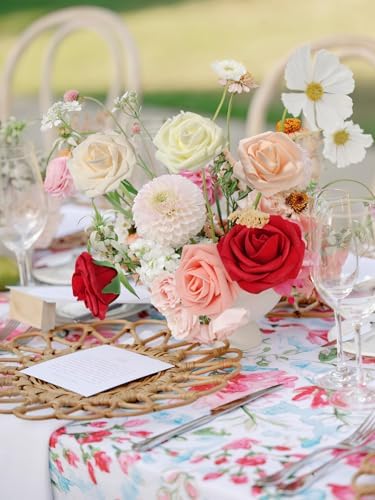30PCS Mix Color Artificial Roses with Stems, Real Touch Foam Flowers