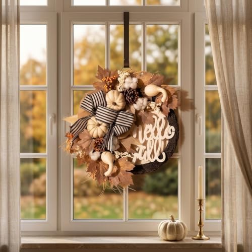 Valery Madelyn 22''Collapsible Fall Wreaths for Front Door with Pumpkins