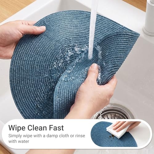 FunWheat Round Braided Placemats Set of 4 Table Mats for Dining Tables Woven Washable Non-Slip Place mats 15inch (Blue, 4pcs)