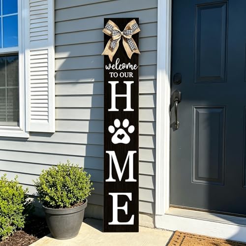 Foutcheou Welcome to Our Home Front Door Sign, 47"X8", Black
