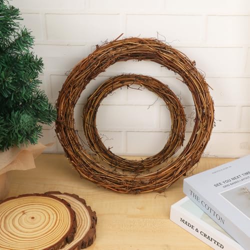 10 Pcs 12 Inch & 8 inch Natural Grapevine Wreath Set, Hand-Woven Vine Branch Wreaths for DIY Crafts, Home Decorations, Home & Event Styling(5 Pieces per Size)