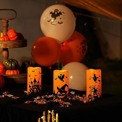 Homemory Halloween Waterproof Flameless LED Pillar Candle with Timer Remote