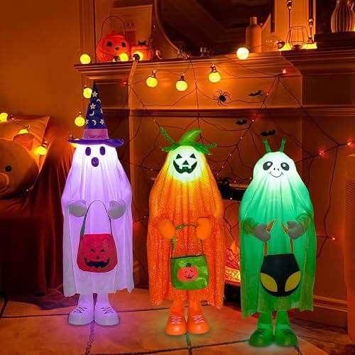 YUETJIN 32" Light Up Halloween Alien Décor, Standing Trick or Treat-Alien