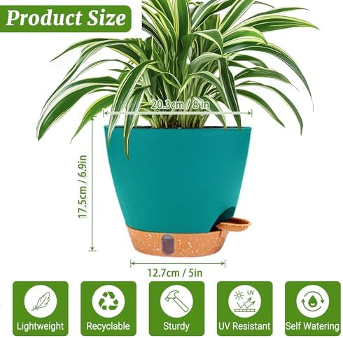 2 Pack 8 inch Plant Pots, Plastic Self Watering Planters