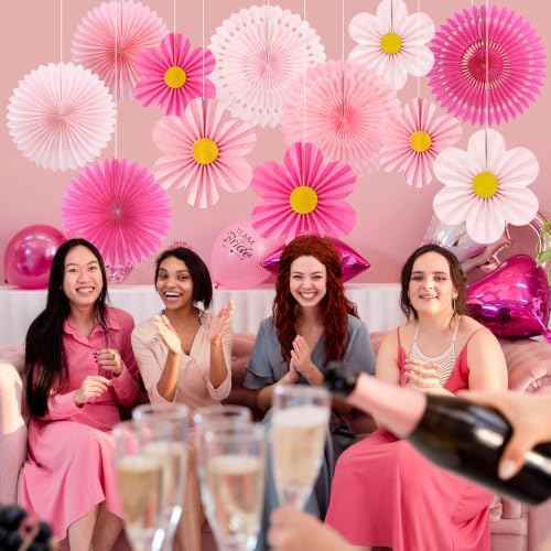 ADLKGG Pink Paper Fans Wall Decor, Flower Backdrop Party Decorations