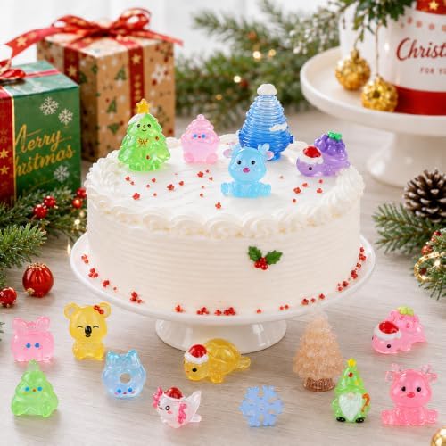 DIYDEC 60PCS Luminous Chistmas Resin Figures Toys Miniature Garden Decor