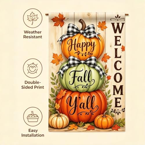 Happy Fall Garden Flags 12x18 Double Sided,Pumpkin Yard Flags for Outside