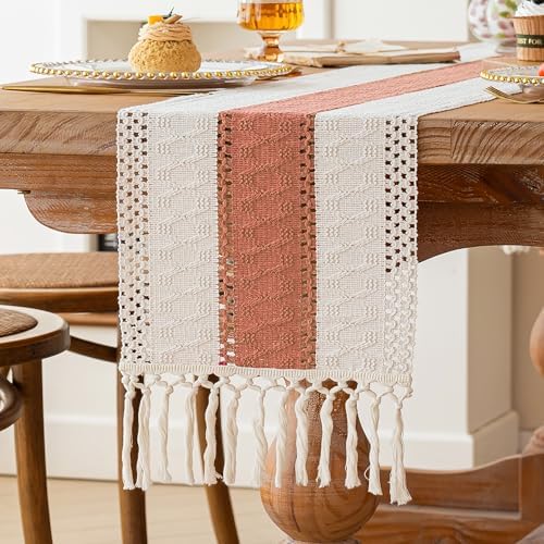 FEXIA Boho Table Runner for Home Decor 12x48 Coral Farmhouse Decorations