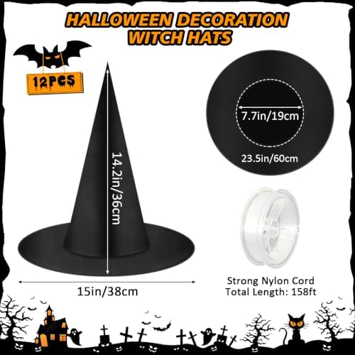 Legigo 12 PCS Halloween Decorations Witch Hat- Hanging Witch Hats with Rope