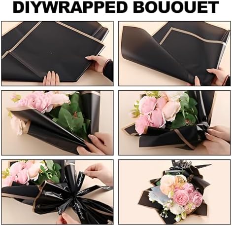 CCIJESW 20 Sheets Flower Bouquet Wrapping Paper Korean Floral Paper Black-3