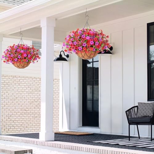 INXUGAO Artificial Fake Flowers Hanging Basket for Outdoor Decoration