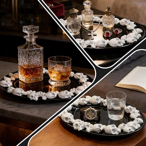 Wowagoga Gothic Skull Decorative Tray, Black Resin Vanity Tray
