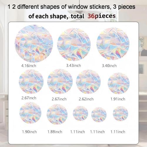 36 pcs of Circular Anti Bird Collision Window Stickers, Rainbow Stickers, Window Stickers, Bird and Window Protection Stickers, Glass Door Safety Stickers