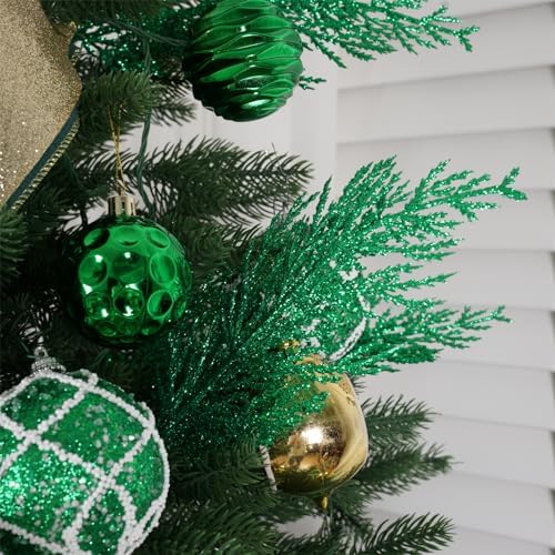 Christmas Glitter Berries Stems 16pcs Artificial Berry Picks for Christmas Tree Ornaments fillers, DIY Xmas Wreath, Crafts, Garland, Holiday, Party, Wedding and Home Decoration (Green)