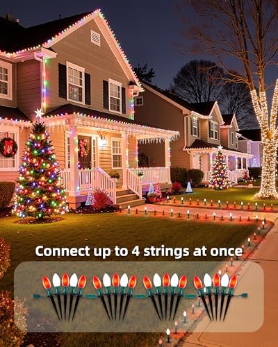 Christmas Pathway Lights Outdoor,51.4 Ft Lights with 40 Red and White Bulbs
