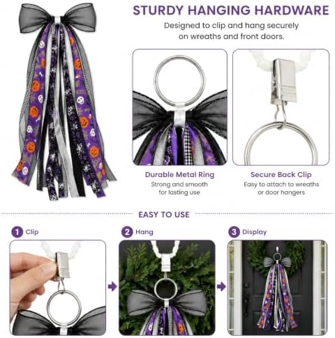 Halloween Wreath Sash Front Door Ribbon Bow Purple Streamer Decor