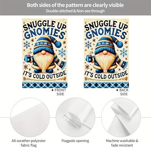 BlissYard Winter Garden Flag Cozy Gnome Quote 12 x 18 Inch