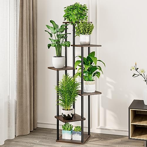 AZERPIAN 6 Tier Tall Plant Stand Indoor Corner Tiered Shelf Metal MDF Board