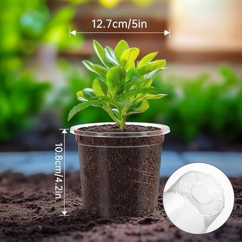 30 Pack Clear Nursery Plant Pots, 5 Inch with Drainage Holes, 20 Labels