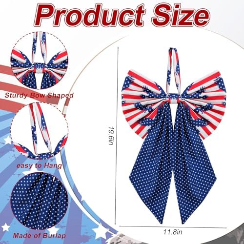 Suncalla 2 Pcs Blue Eagle 4th of July Patriotic Wreath Bows 18'' x 12''