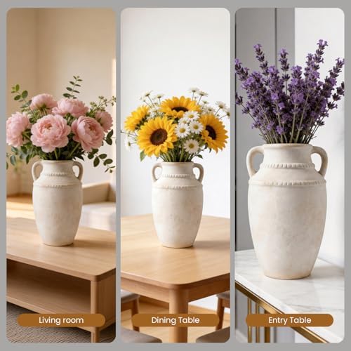 Ceramic Flower Vase, 10.2" Rustic Farmhouse Vase for Home Decor, Glazed Pottery Vase for Fresh Flowers, Pampas Grass, Coffee Table, Dining Table, Mantel and Bookshelf