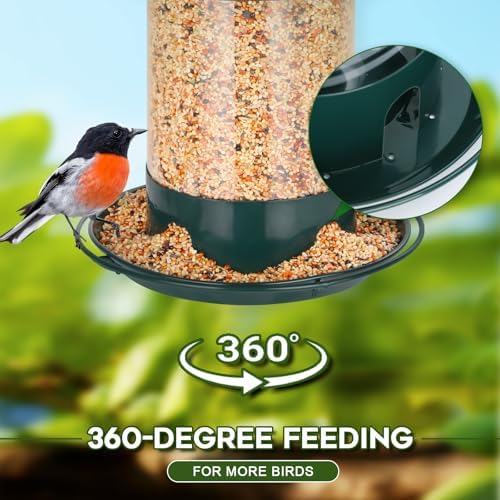 Gbekery Metal Bird Feeders for Outdoors Hanging, Weather Resistant Wild Bird Feeder with 360 Degree Feeding Tray, Green