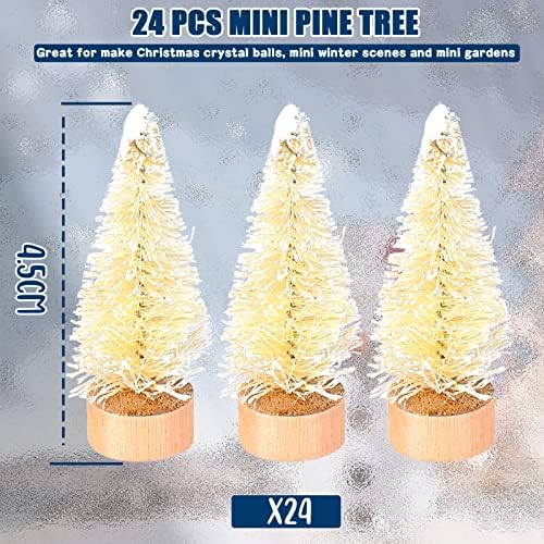 Sumind 24 Pcs Mini Christmas Bottle Brush Trees Craft Miniature Tiny Sisal Trees with Wooden Base Christmas Winter Snow Tabletop for Crafts Display Decor(Beige)