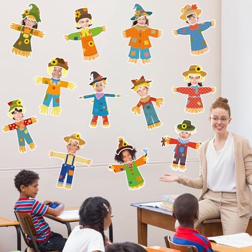 Pajean 60 Pcs Scarecrow Bulletin Board Decor Thanksgiving Scarecrow Cutouts