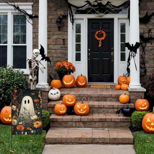 Halloween Ghost Garden Flags for Outside 12x18 Inch Double Sided