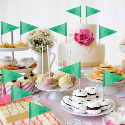 stidsds Solid Green Cupcake Toppers Flags Mini Small Plain Green Triangle Toothpick Stick Flag Blank DIY Color Decoration(100 pcs)