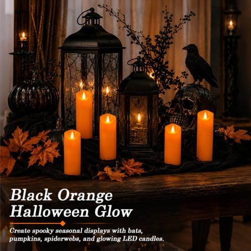 Homemory Orange Halloween Flameless Candles, Remote Timer, 9 Pack