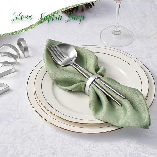 APTWOW Silver Napkin Rings Set of 12, Thanksgiving Christmas Table Decor