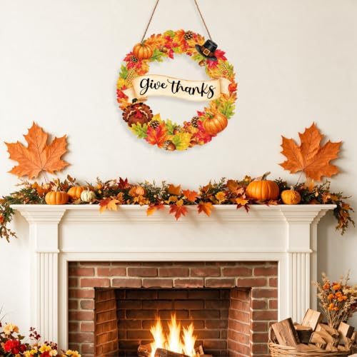 Thanksgiving Decorations Wreath Sign Pumpkin Turkey Wooden Front Door Decor