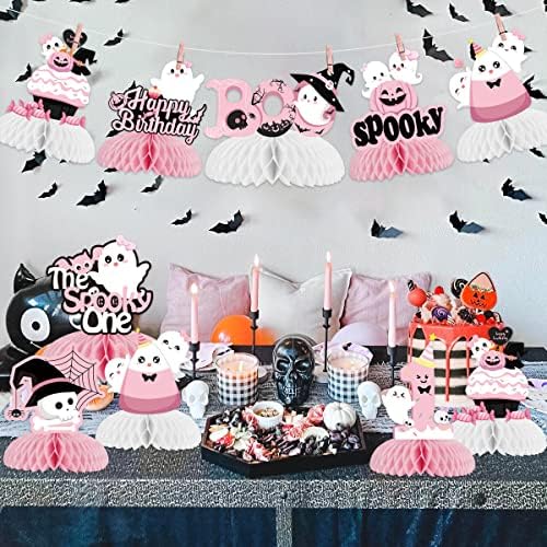 Halloween Honeycomb Centerpieces Pink Halloween 1st Birthday Table Decorations for Girls Baby Shower The Spooky One Girl Party Ghost Spooky Honeycomb Pumpkin Table Toppers