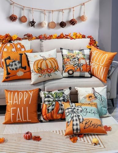 multiwins Fall Pillow Covers 16x16 4Pcs Double-Sided Print for Home Decor