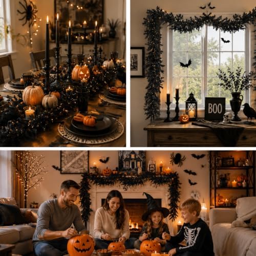 6FT Black Halloween Garland, Spooky Cedar Hanging Vine with Spiders and Web