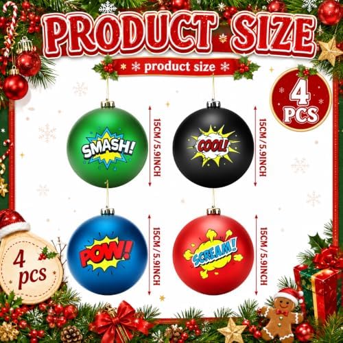 Tigeen 4 Pcs 6'' Large Hero Themed Christmas Ball Ornaments Decoration