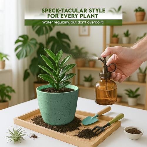 Plant Pots Indoor with Drainage 5 Pack Multi-Size Planters Set Spotty Mint