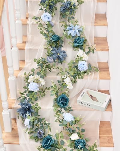 Waipfaru 2Pcs Eucalyptus Garland with Flowers, Flower Garland Decorations