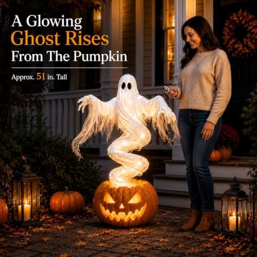 Swirling Ghost Pumpkin Light, Warm‑Glow LED Lighted Spooky Ghost Statue