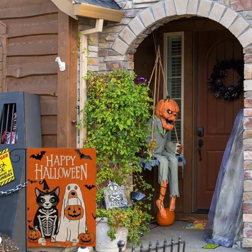 Halloween Ghost Dog Garden Flag 12x18 Vertical Double Sided Happy Halloween Pumpkin Bats Skull head Home decoration Fall Yard Flag for Outdoor Outside Patio Lawn Farmhouse Farmland Holiday Decoration
