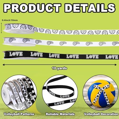 DECYOOL Volleyball Ribbons, 6 Rolls 60 Yards Sports Theme Grosgrain Ribbons
