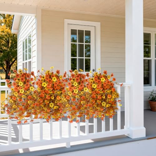 Homsunny Artificial Fake Mums Fall Flowers for Outdoor Outside Decoration