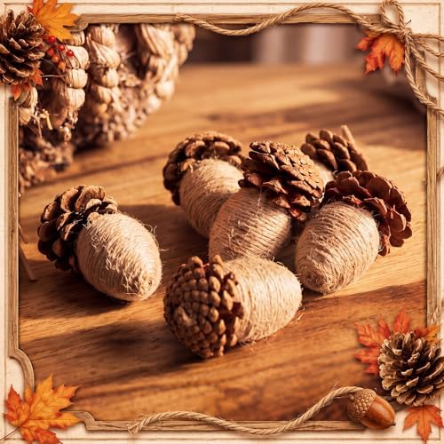RattanView 6 Pcs Fall Jute Rope Acorn Ornaments, Thanksgiving Hanging Decor